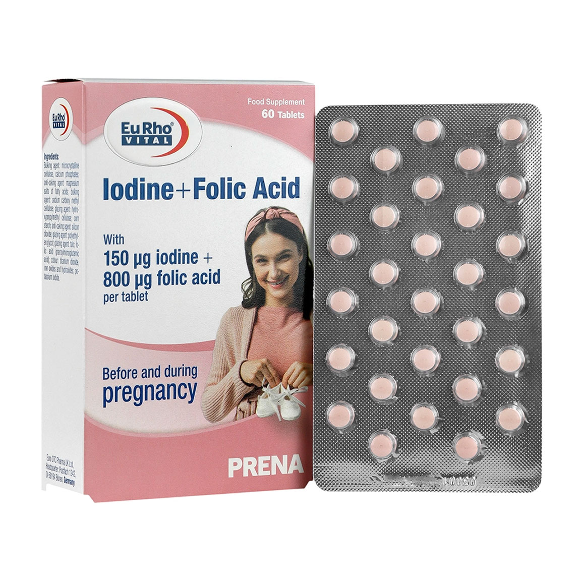 قرص ید و فولیک اسید بسته 60 عددی Eurho Vital Iodine And Folic Acid 60 Tabs