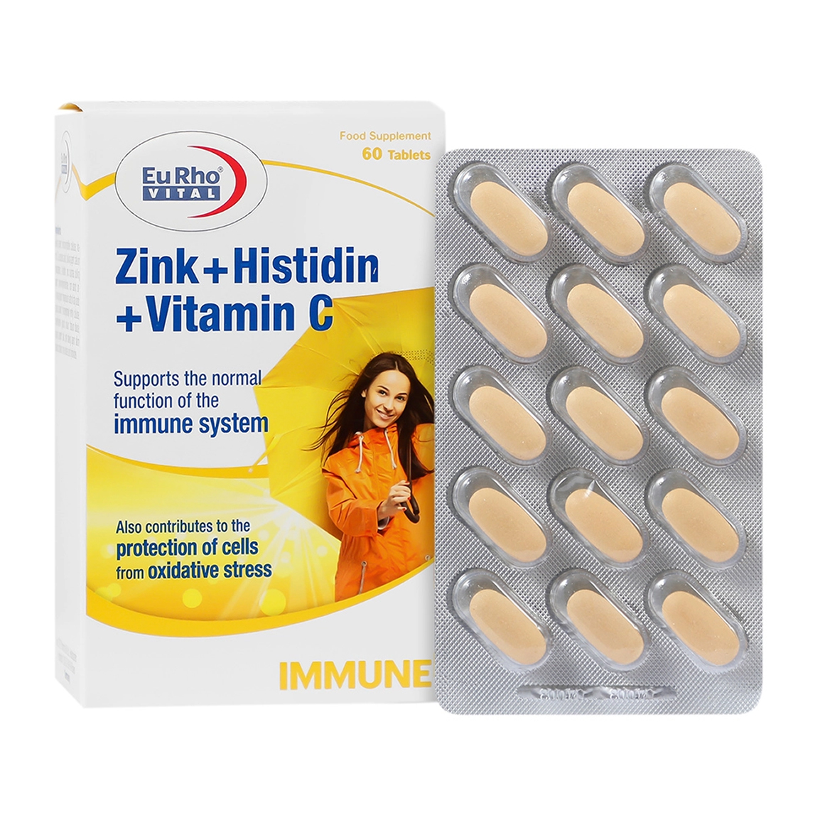 قرص زینک و هیستیدین و ویتامین C بسته 60 عددی Eurho Vital Zink  And  Histidin And  Vitamin C 60 tablets