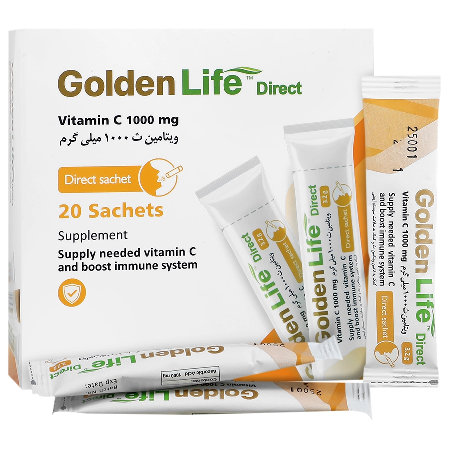 گلدن لایف ویتامین سی۱۰۰۰میلی گرم ۲۰ساشه Golden life vitamin c 1000mg 20 satches
