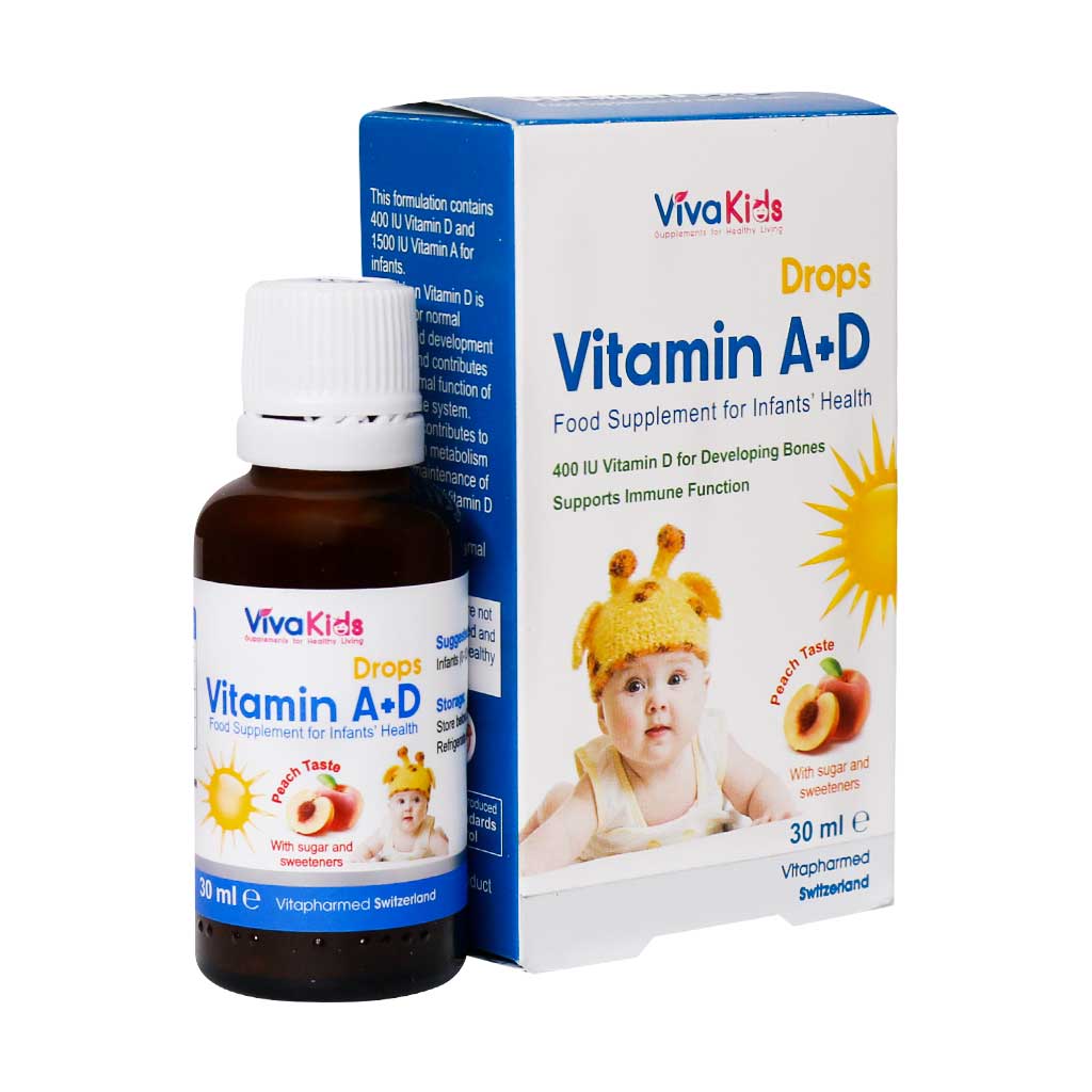 قطره ویتامین آ+د ویواکیدز 30 میلی لیتر Viva Kids Vitamin A+D Drops 30 mL