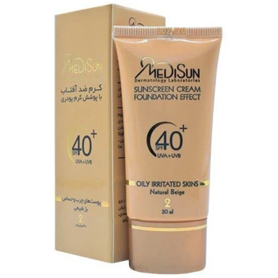 مدیسان کرم ضد آفتاب ۴۰ پوست چرب و حساس بژ طبیعی Medisun sun screen spf40 oily irritated skins natural