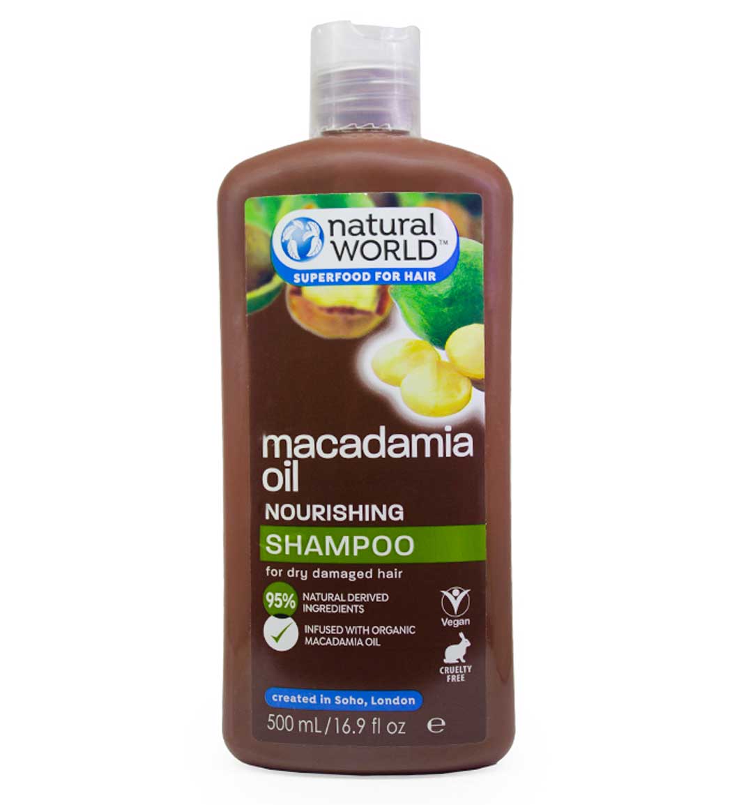 شامپو روغن ماکادمیا حجم 500 میل Natural World Macadamia Oil Shampoo 500 ml