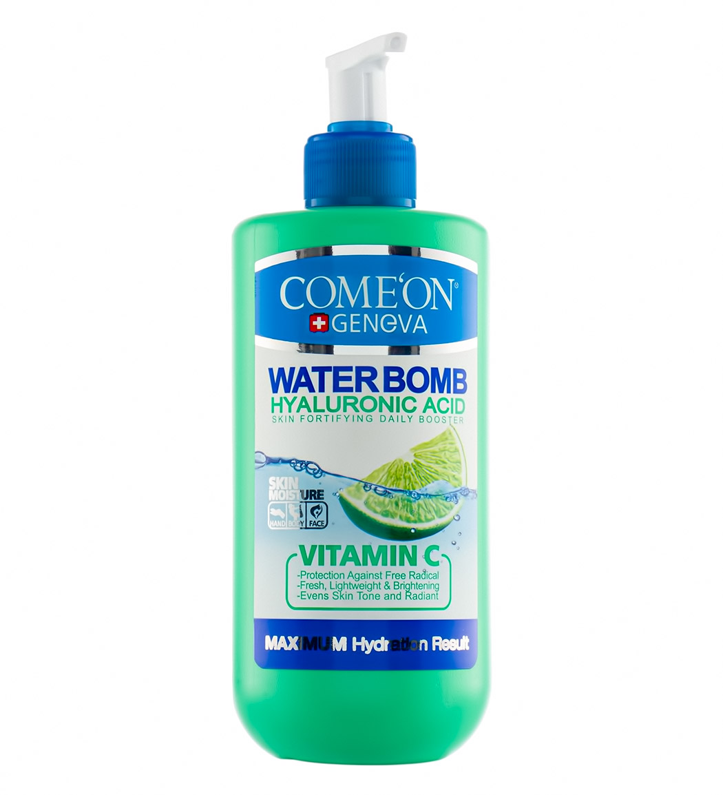 کرم صورت بمب آبرسان حاوی هیالورونیک اسید و ویتامین سی با عصاره لیمو 500میل Comeon Water Bomb Face Cream With Hyaluronic Acid And Vitamin C 500ml
