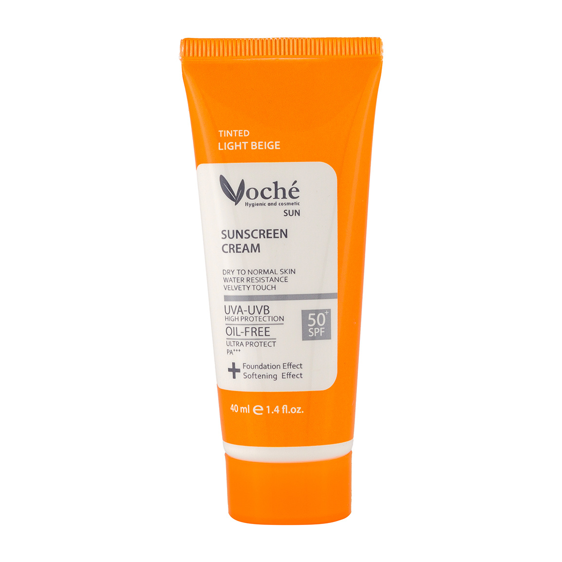 ضد آفتاب رنگی فاقد چربی +SPF50 مناسب پوست خشک و نرمال 40میل Voche Tinted Sun Screen Cream Spf50 For Dry To Normal Skin 40ml