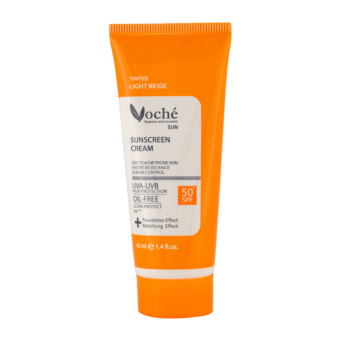 ضد آفتاب رنگی فاقد چربی +SPF50 مناسب پوست چرب و جوشدار 40میل Voche Tinted Sun Screen Cream Spf50 For Oily To Acne Prone Skin 40ml