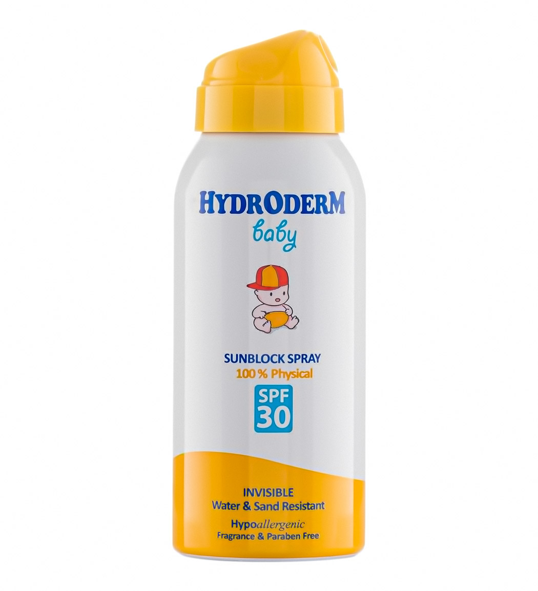 اسپری ضد آفتاب کودکان 100درصد فیزیکال اس پی اف 30 حجم 100میل Hydroderm Baby Sunblock Physical Spray