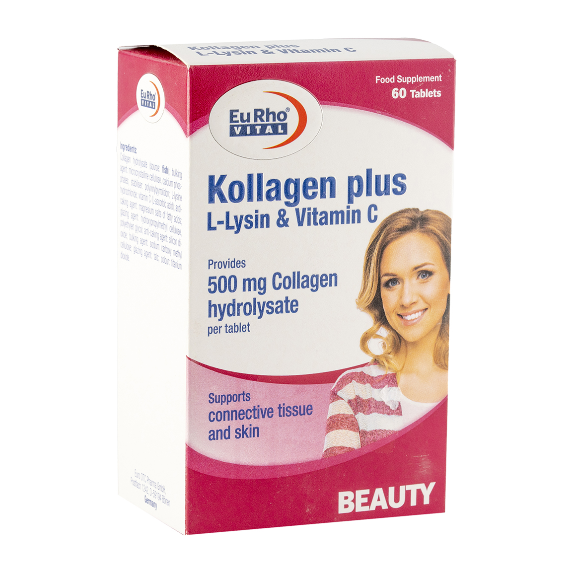 قرص کلاژن پلاس ال لیزین و ویتامین C بسته 60 عددی EuRhoVital Kollagen Plus Liysin And Vitamin C 60 Tablets