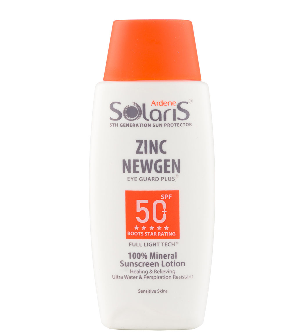 لوسیون ضد آفتاب فیزیکال +SPF50 مدل زینک نیوژن مناسب پوست حساس 100 میلی لیتر Ardene Solaris SunScreen Lotion Zinc Newgen For Sensitive Skin 100ml