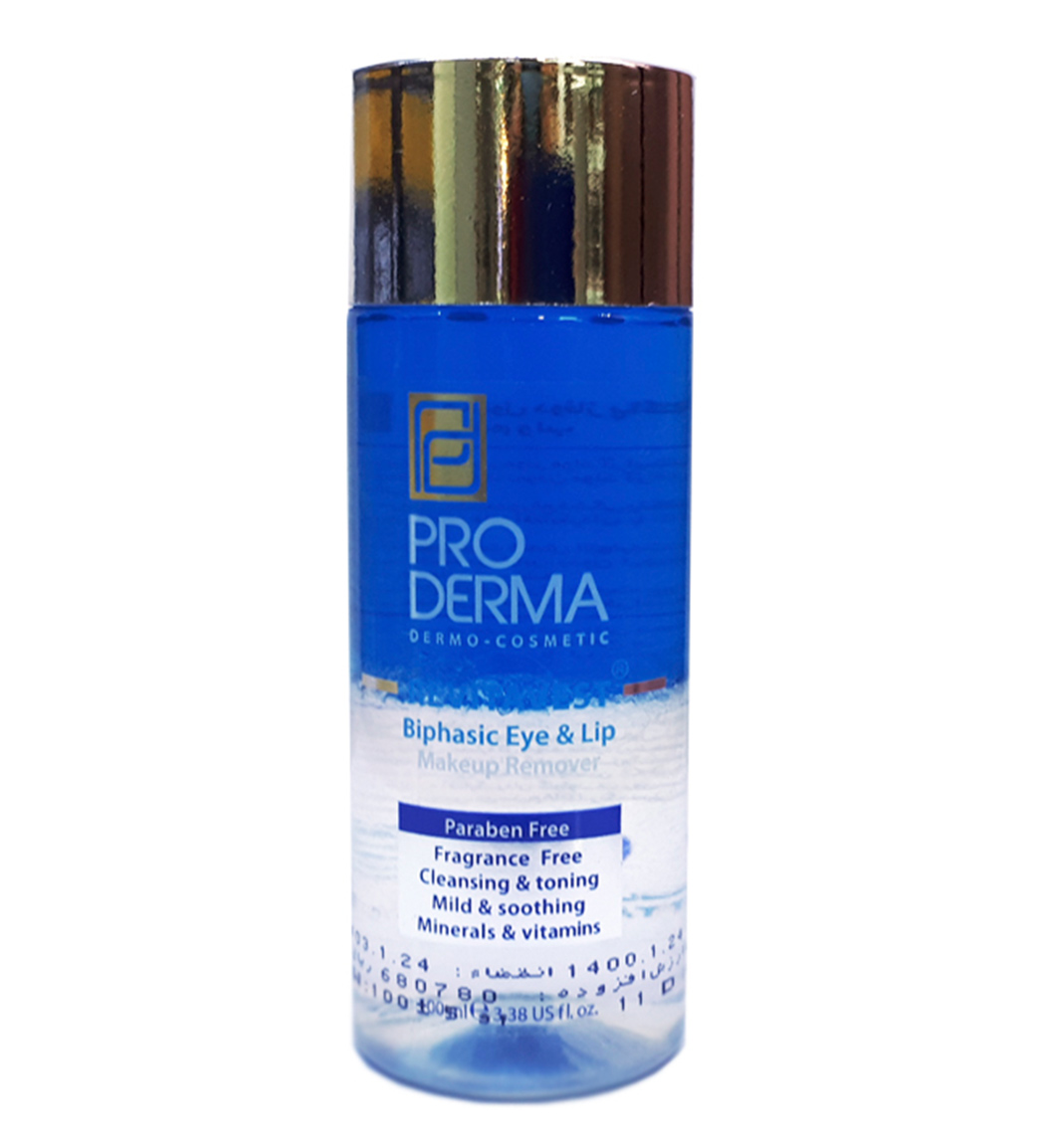 محلول دوفاز آرایش پاک کن چشم و لب 100 میل Proderma Biphasic Eye And Lip Makeup Remover 100ml