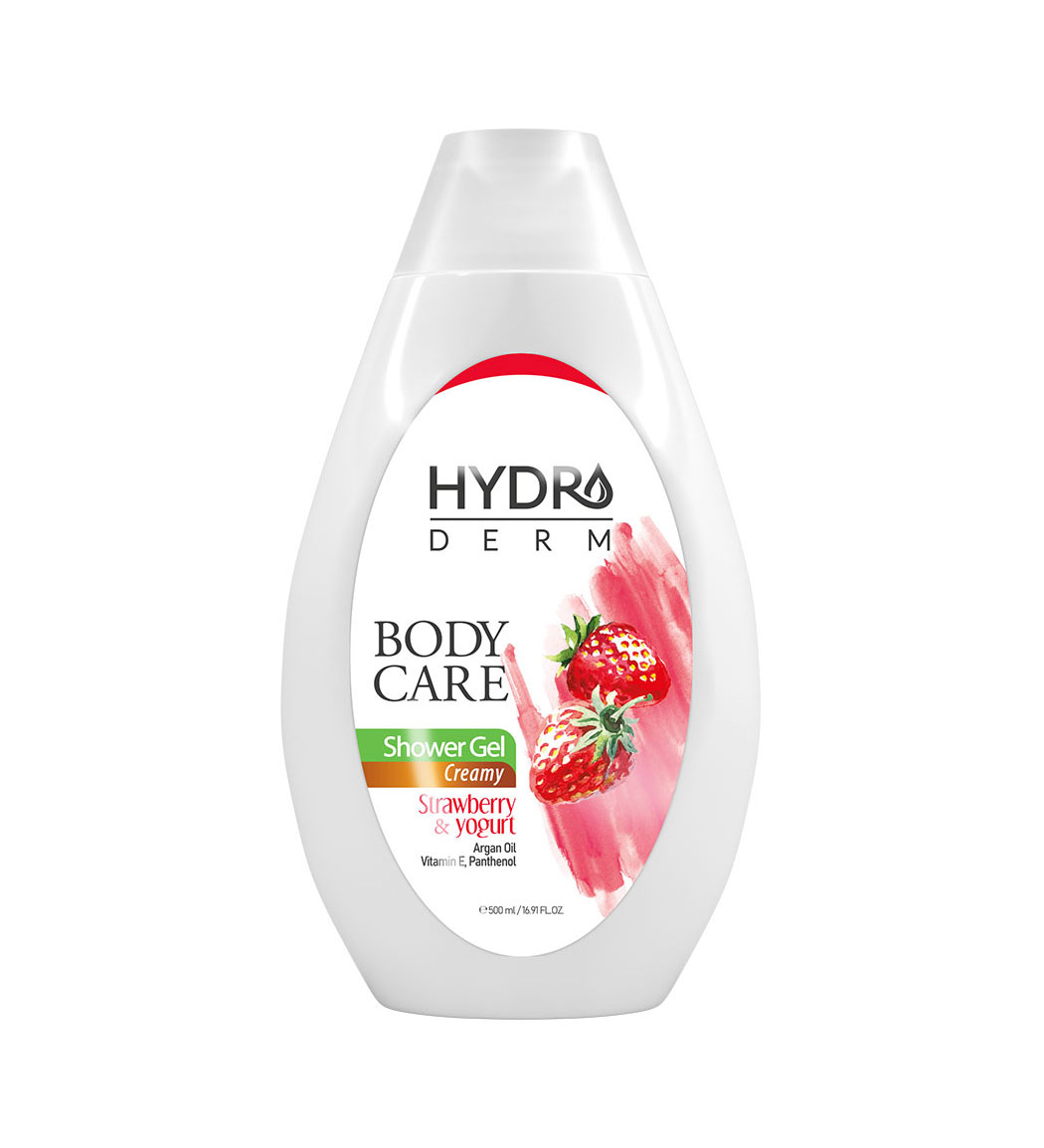 شامپو بدن کرمی با رایحه ماست و توت فرنگی حجم 500 میل Hydroderm Creamy Body Wash Strawberry And Yogurt 500 ml