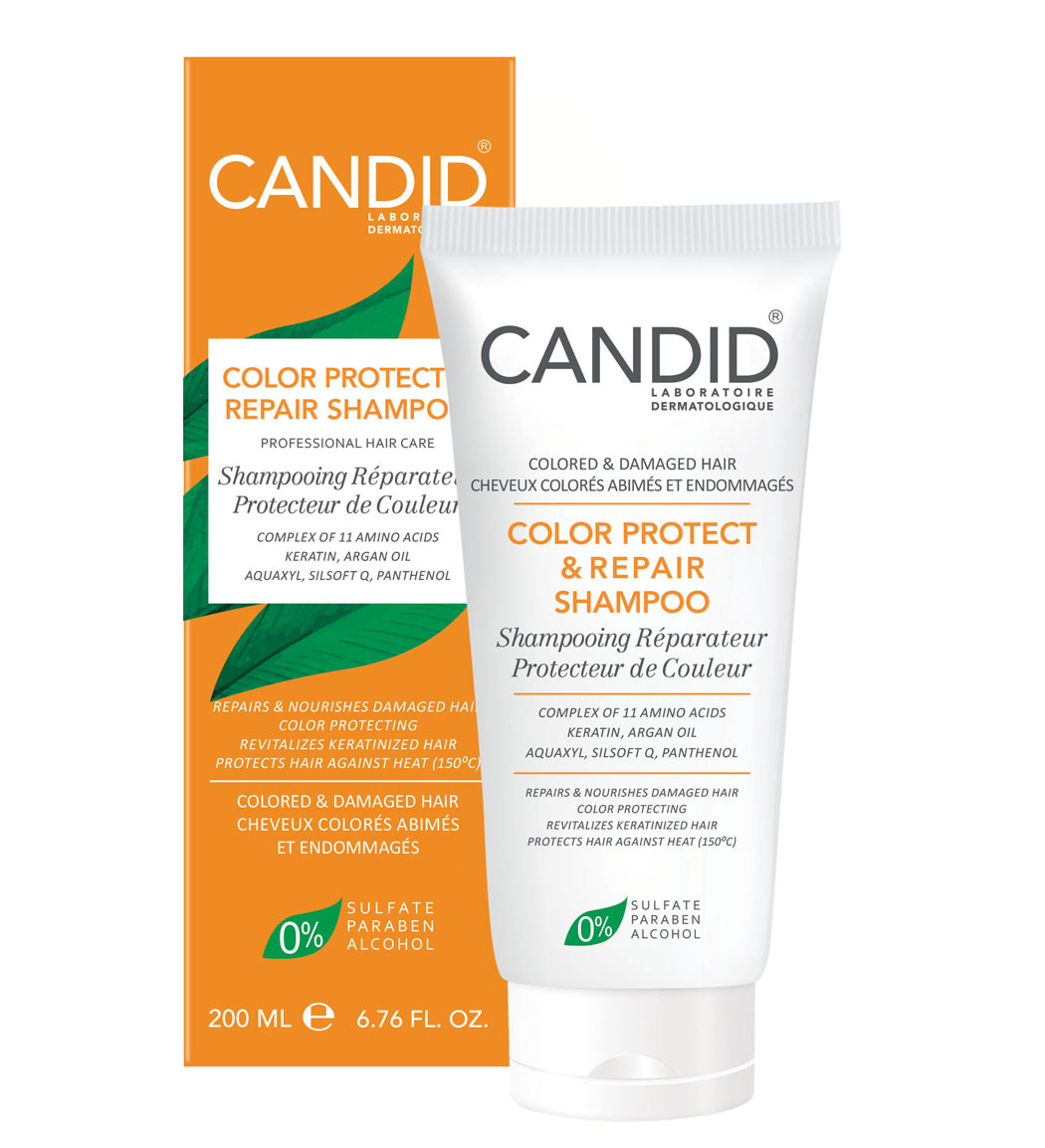 شامپو تثبیت رنگ وترمیم مو  مناسب موهای رنگ شده وآسیب دیده 200 میل Candid Shampoo For Hair Color Stabilization For Dyed And Damaged Hair 200ml