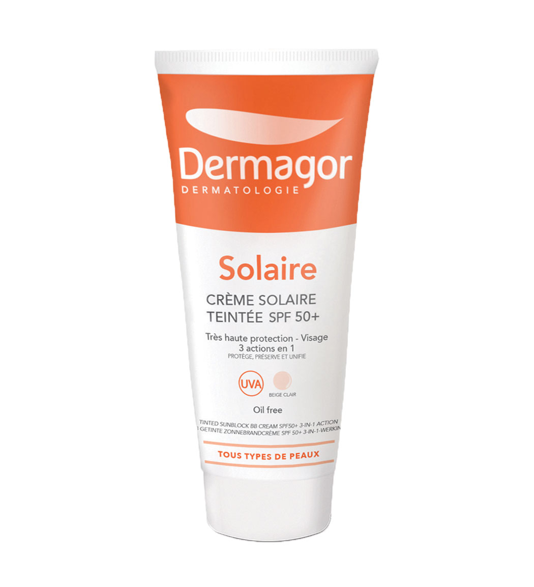 کرم ضد آفتاب رنگی اس پی اف +50 فاقد چربی 3 در 1 حجم 40میل Dermagor Sunscreen Cream SPF50 Oil Free 3 1 Action 40ml