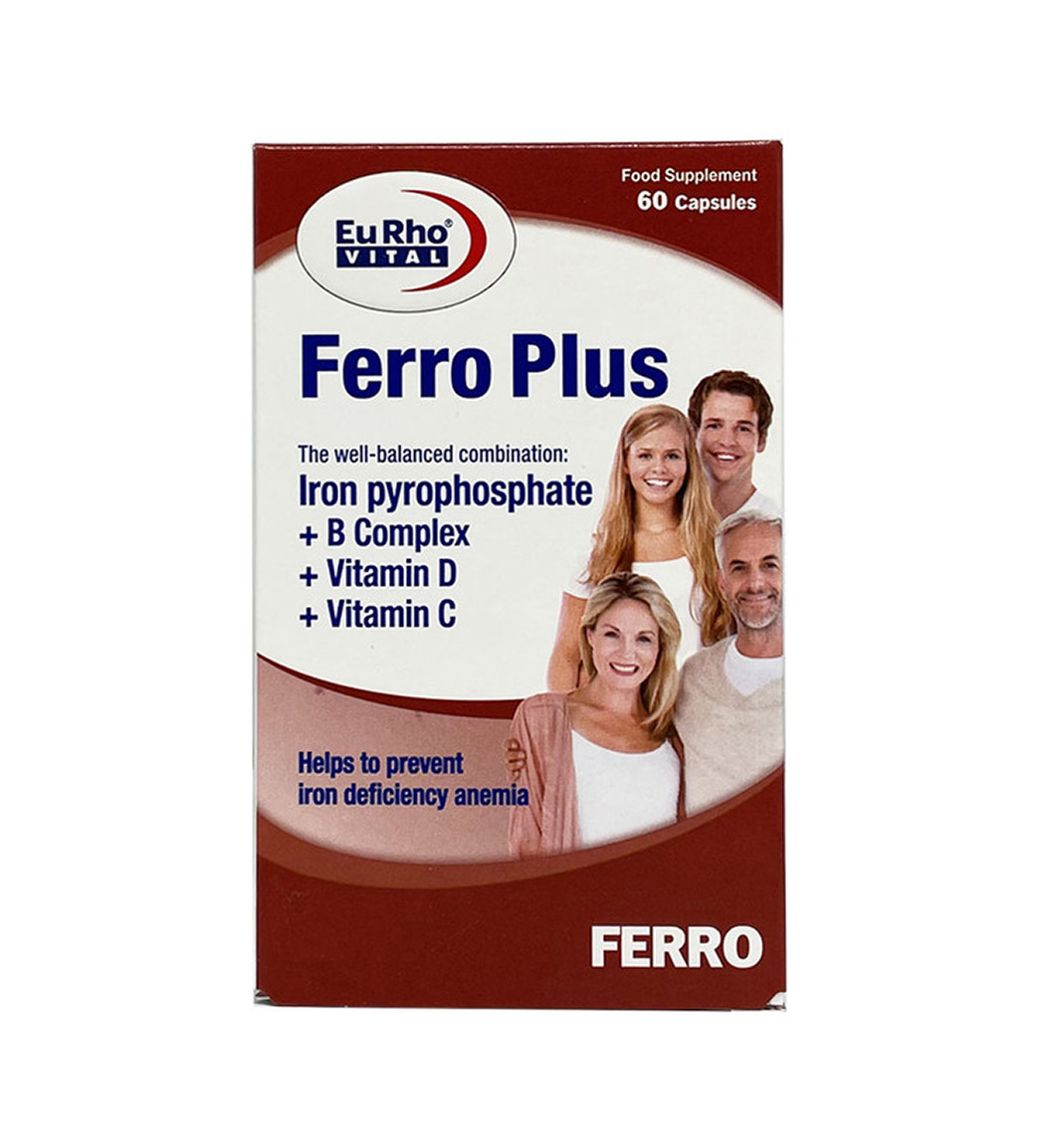 کپسول فرو پلاس بسته 60 عددی Eurho Vital Ferro Plus 60 Capsules