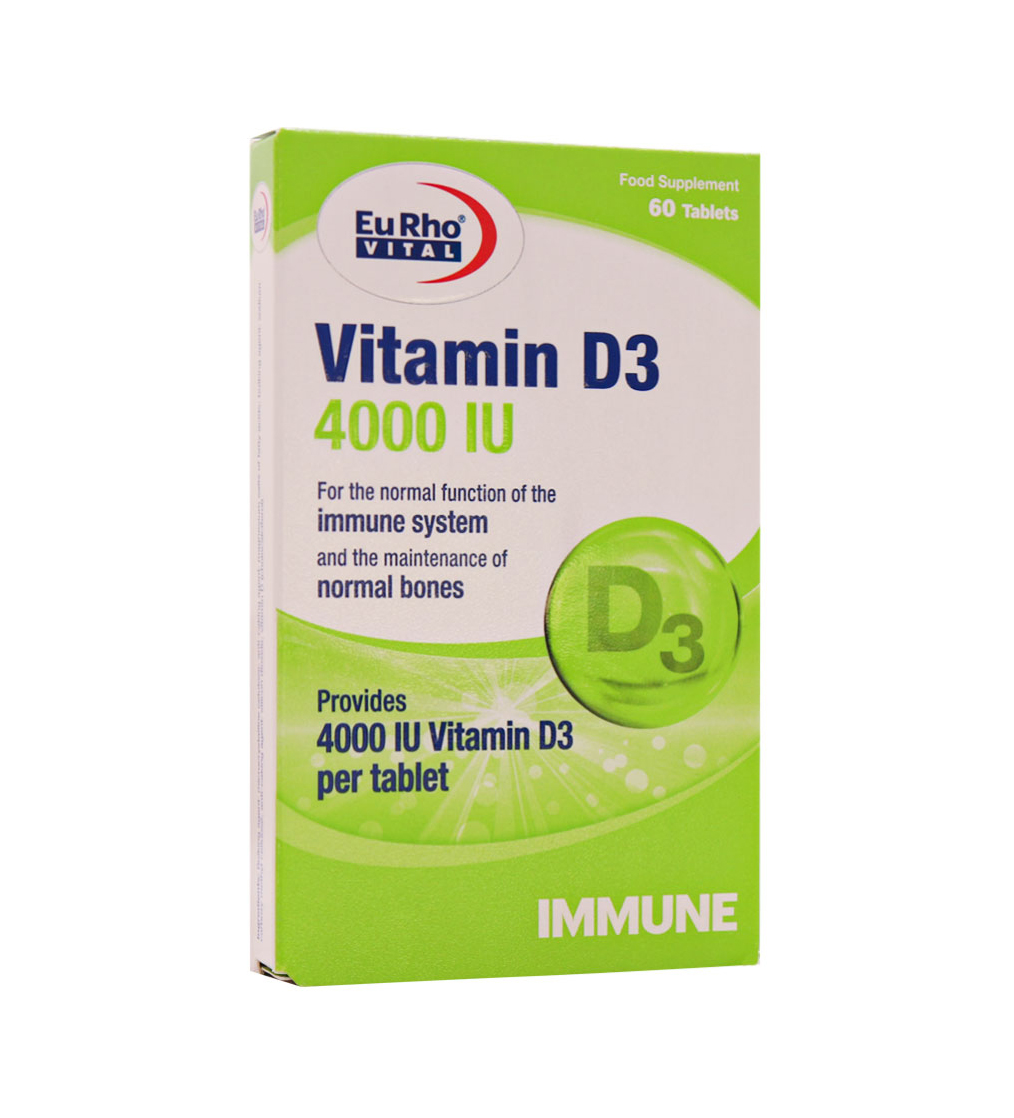 قرص ویتامین د3  400واحد  بسته 60 عددی Eurhovital Vitamin D3 4000 IU 60 Tabs