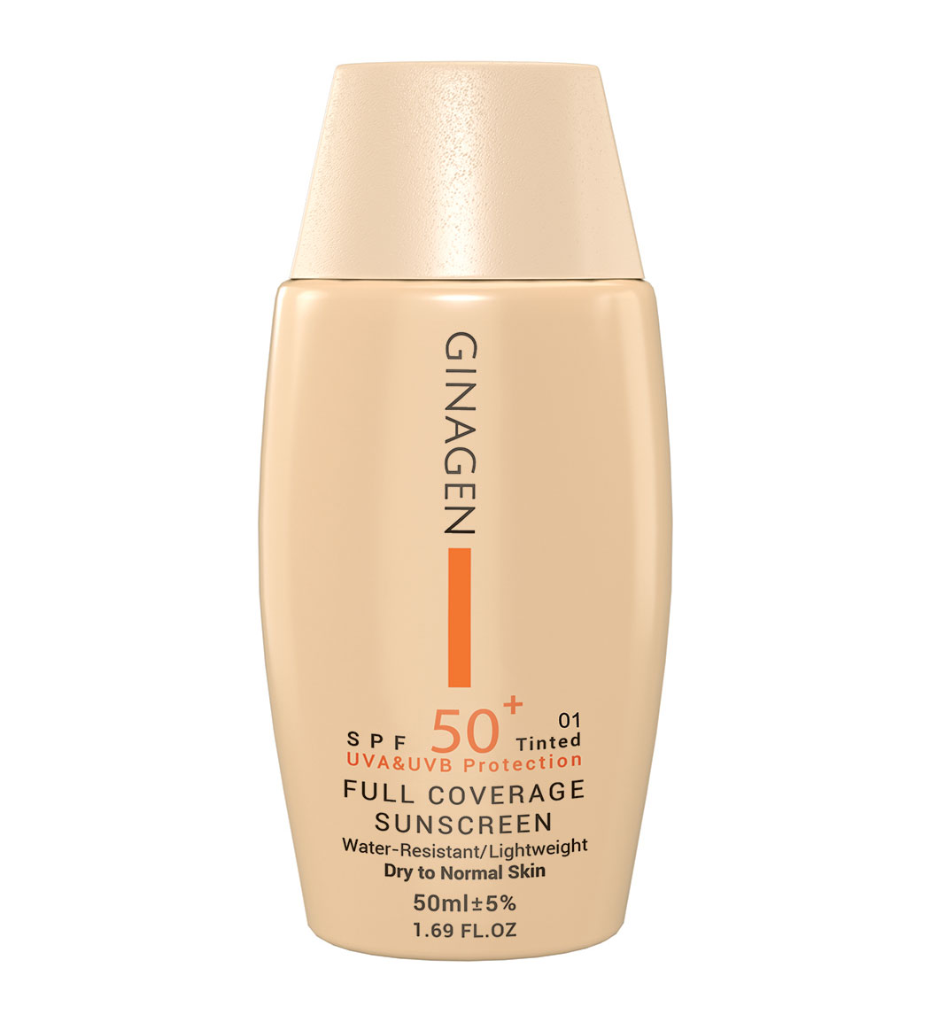 کرم ضد آفتاب رنگی مدل SPF50 مناسب پوست معمولی و خشک حجم 50 میلی لیتر Ginagen Tined Sun Screen Spf 50 For Normal and Dry Skins 50 ml