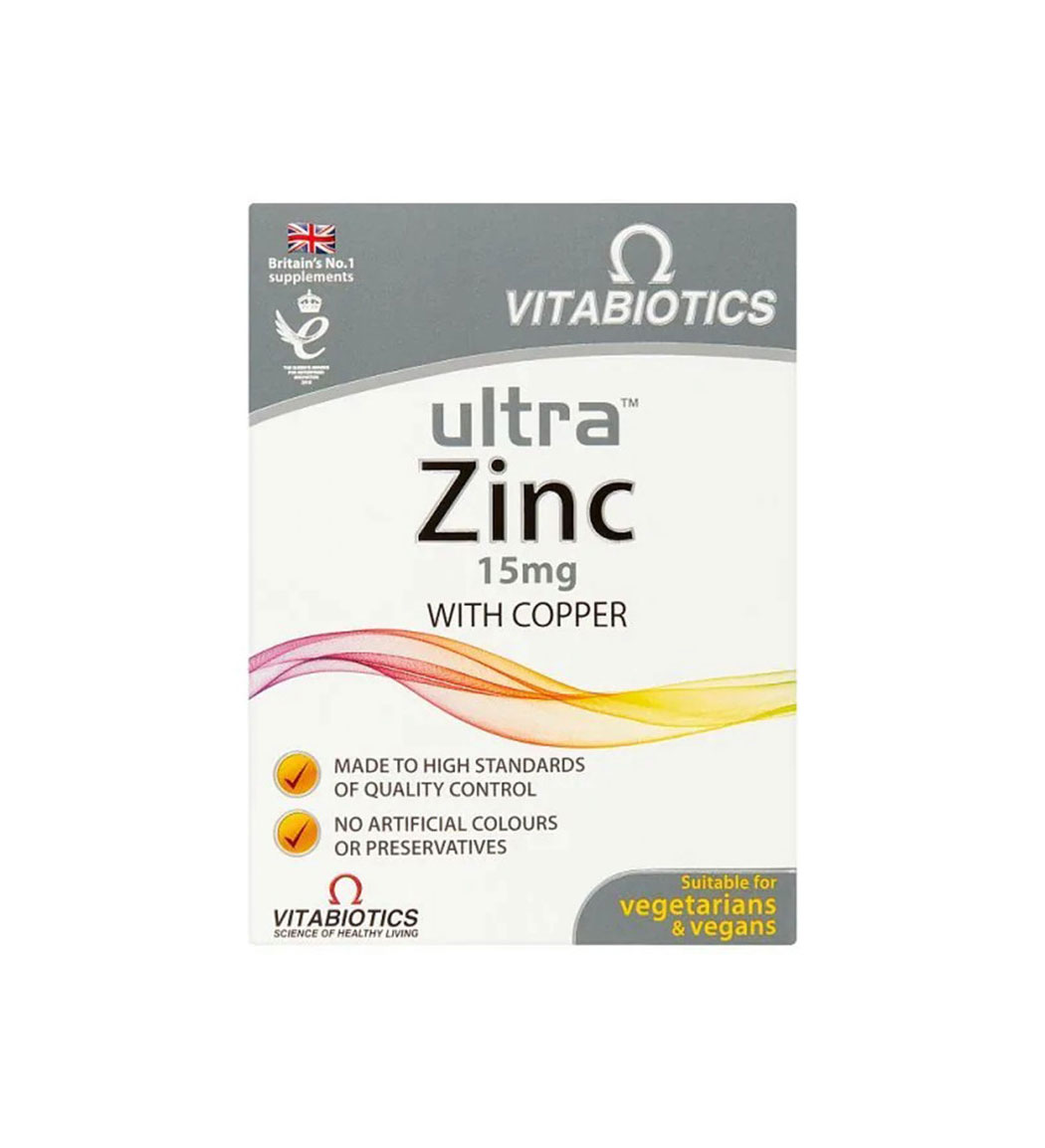 قرص Ultra Zinc بسته 60 عددی Vitabiotics Ultra Zinc 15 mg 60 Tablets