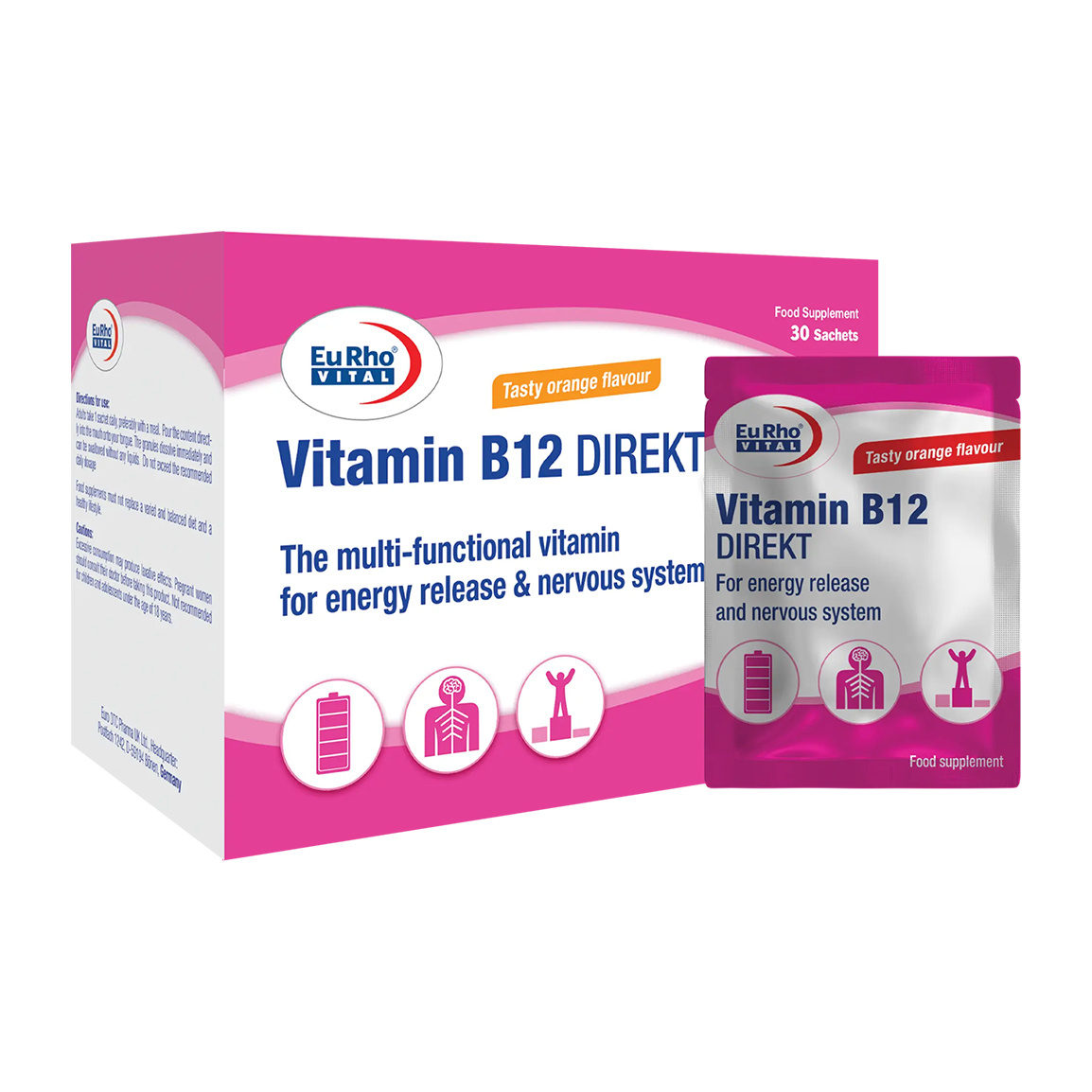 ساشه ویتامین B12 مدل Direct بسته 30 عددی Eurho Vital Vitamin B12 Direct 30 Sachets