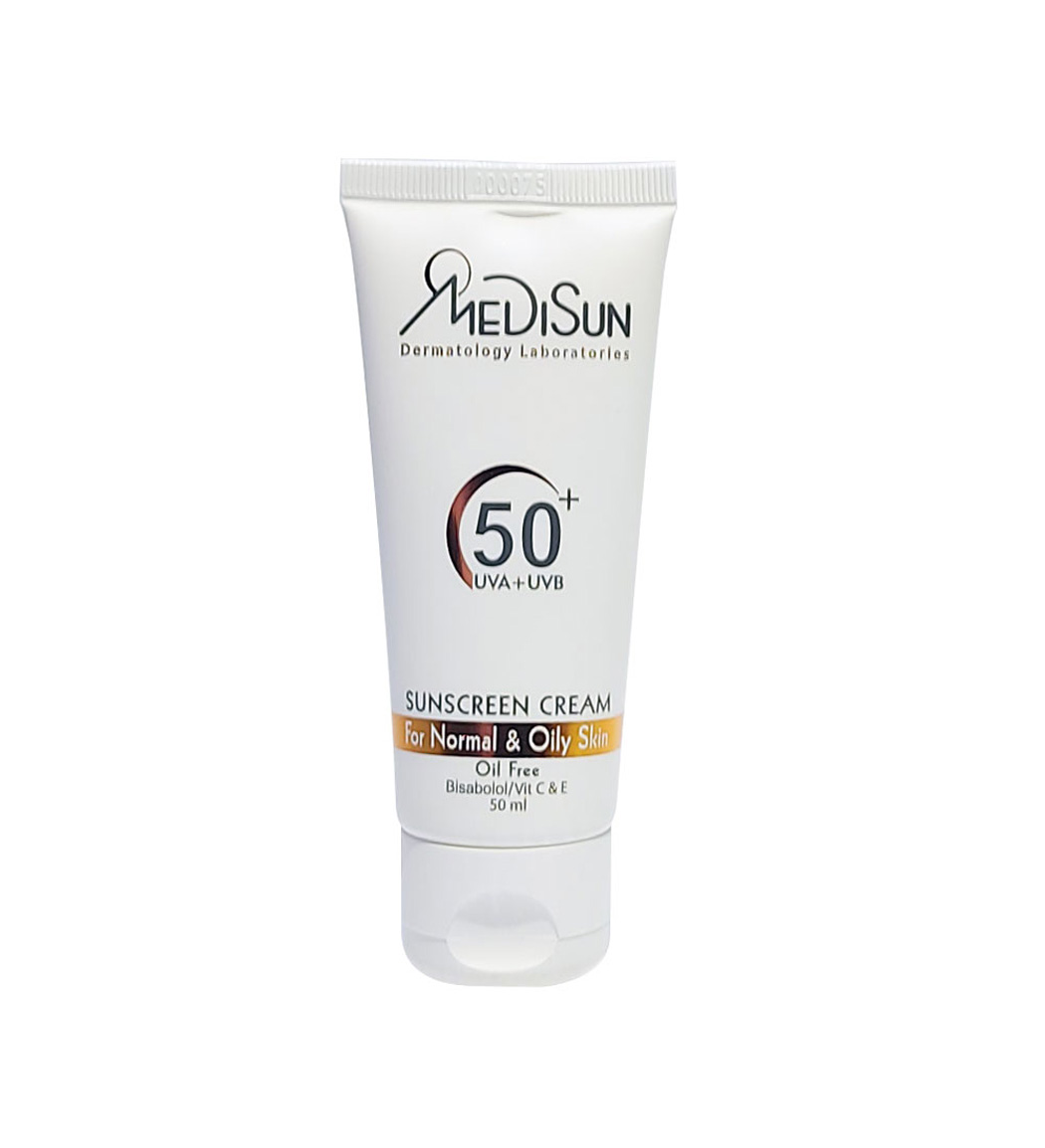 کرم ضد آفتاب بی رنگ فاقد چربی اس پی اف 50 مناسب پوست معمولی و چرب 50میل Medisun Sunscreen Cream Spf50 For Oily And Normal Skin 50ml