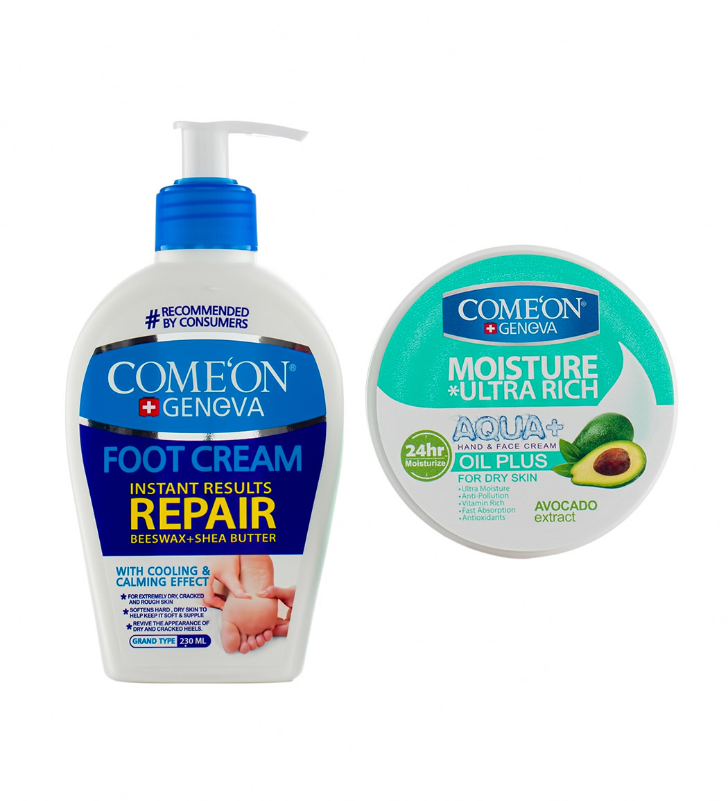 پک کرم مرطوب کننده پوست خشک  240 میل به همراه  کرم ترک پا خنک کننده و آرامش بخش Comeon Oil Plus Moisturizing Cream 240ml And Foot Cram 300ml