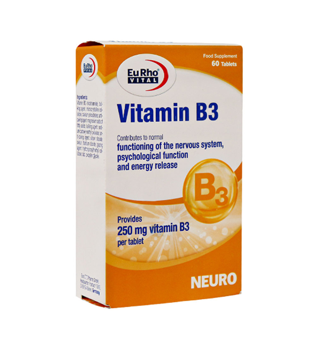 قرص ویتامین ب3  بسته 60 عددی Eurho Vita Vitamin B3