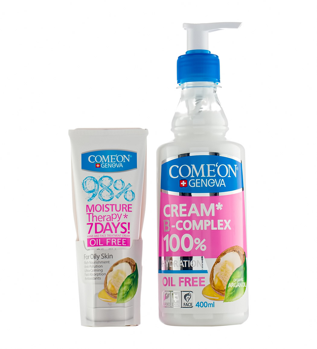 پک کرم مرطوب کننده پوست چرب 400 میل به همراه  کرم مرطوب کننده پوست چرب 75میل Comeon Oil Plus Moisturizing Cream 400ml And Oil Plus Moisturizing Cream 75ml
